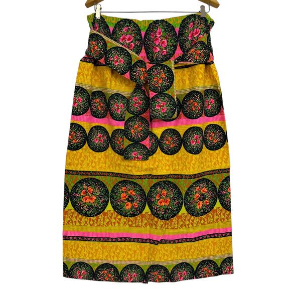 Vtg 60s Barkcloth Skirt Womens Multi Floral Slit Mr B Of California 37" Waist - Picture 1 of 10